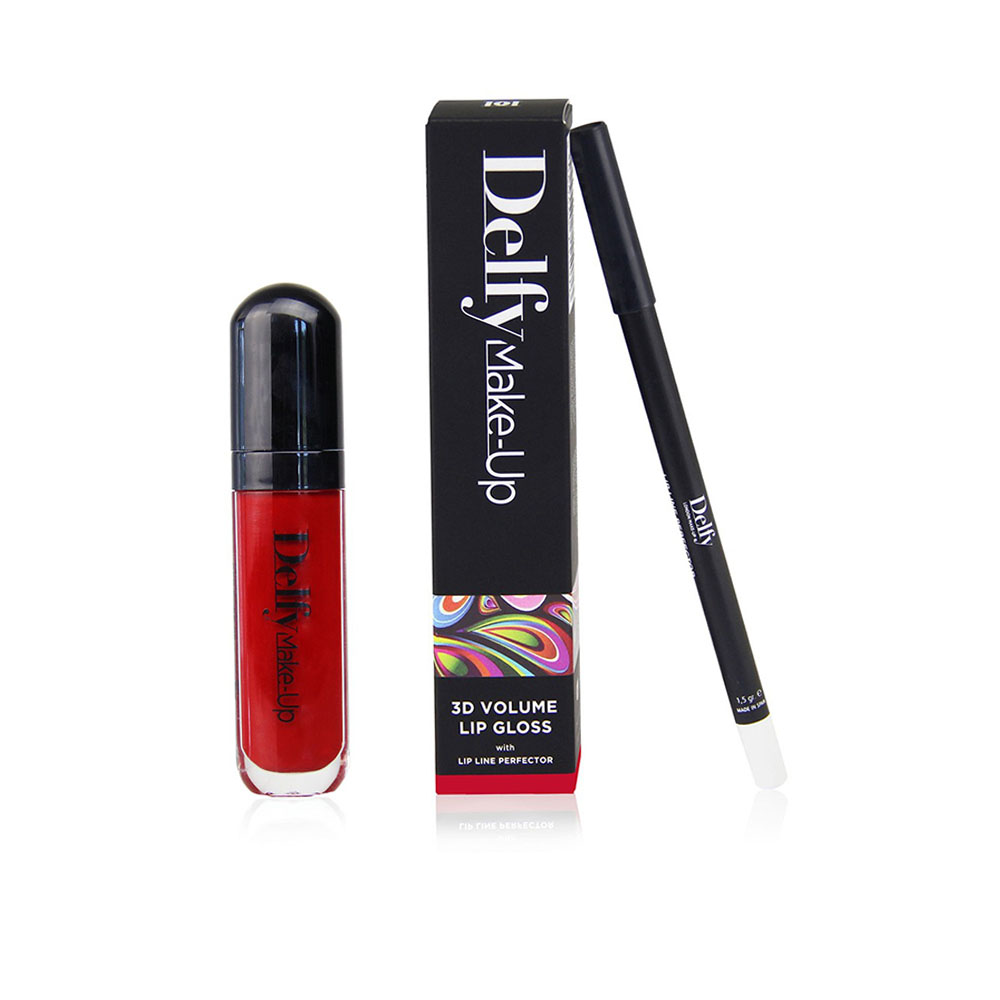 3d Volume Lip Gloss With Lip Liner Perfector - Red Rose