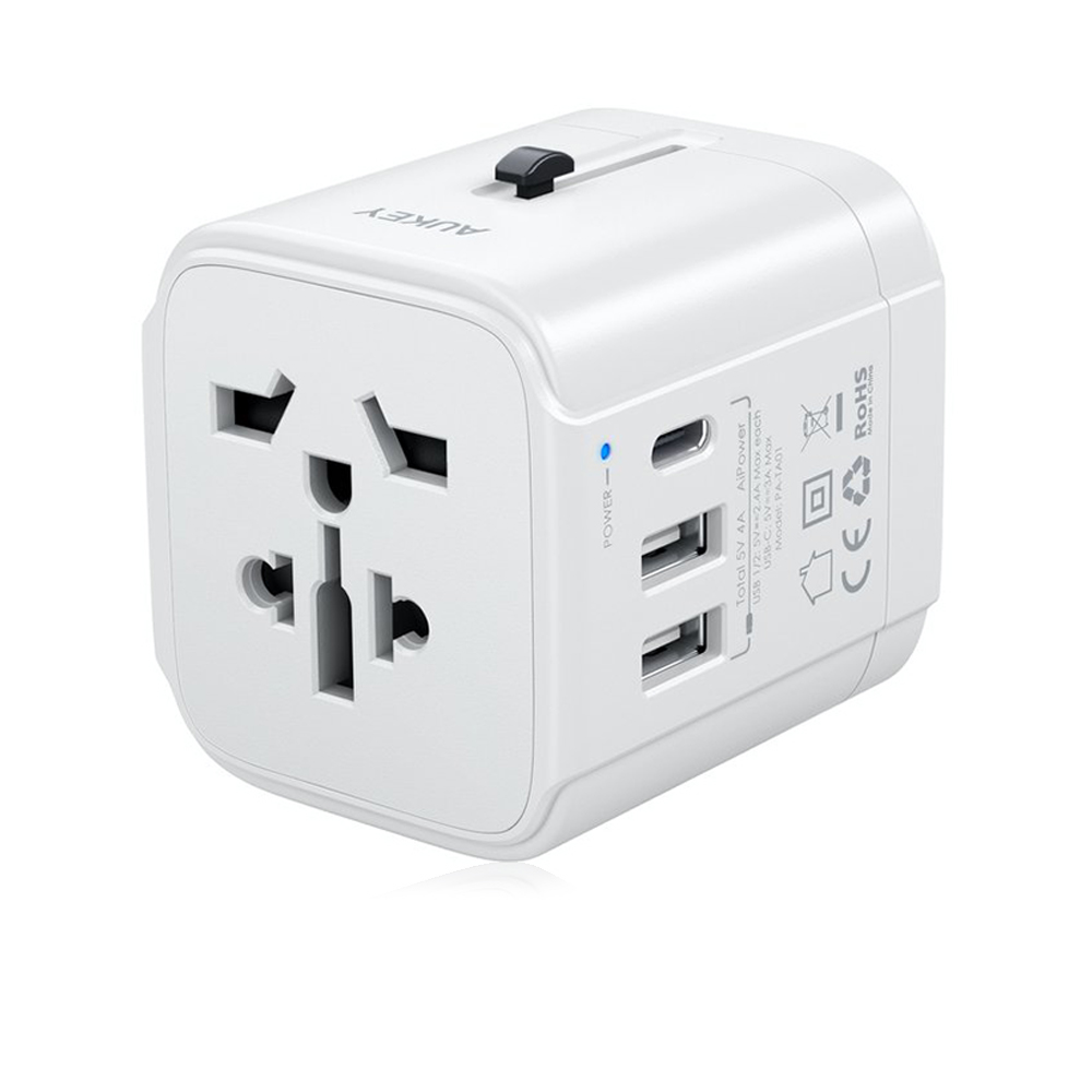 Universal Adapter With 3 Usb Ports - White 