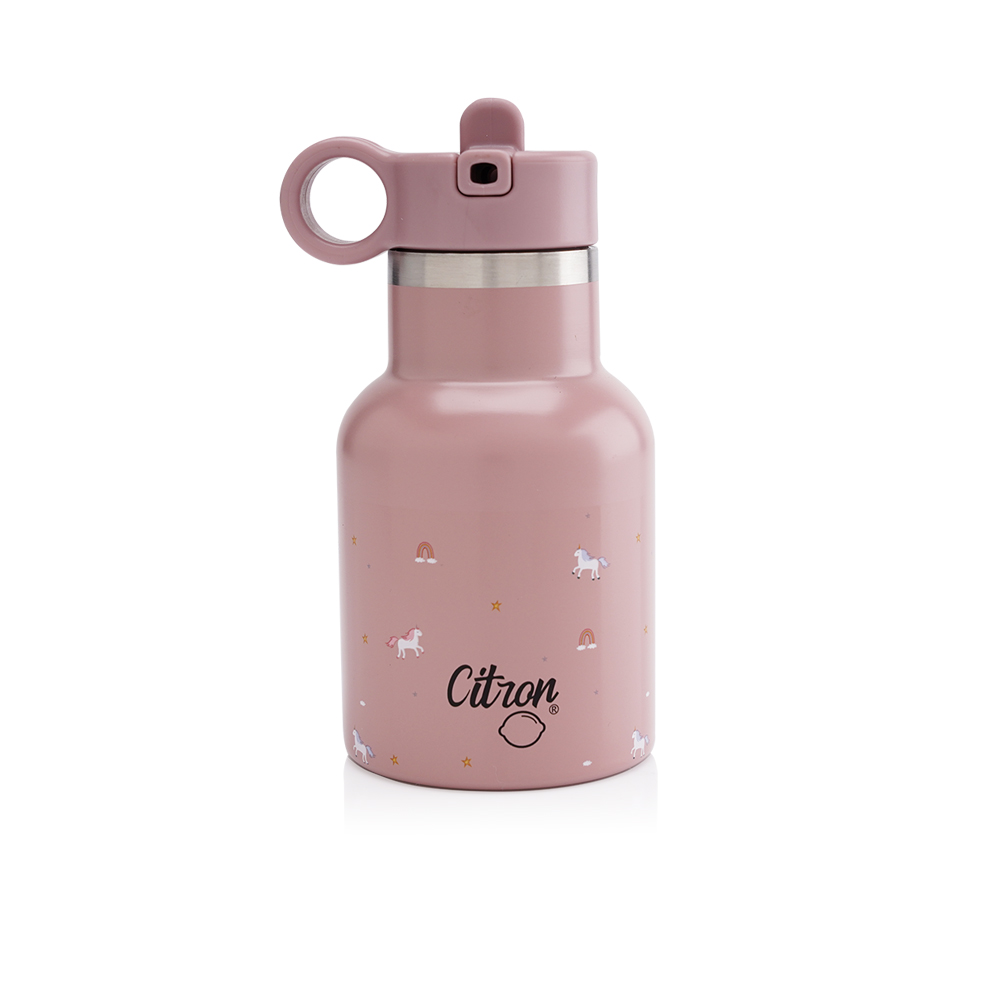Triple wall insulated Stainless Steel Drinking Bottle With Unicorn Printed Pink - 250ml