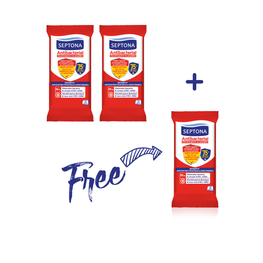 Antibacterial Wipes With 75% Ethanol 15 Pieces (2 + 1 Free)