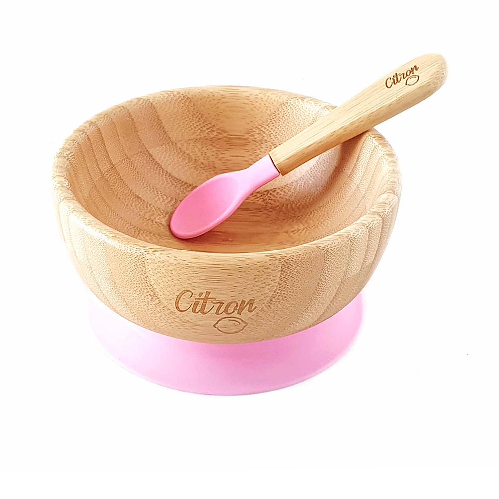 Suction Bamboo Bowl And Spoon ‐ Pink   