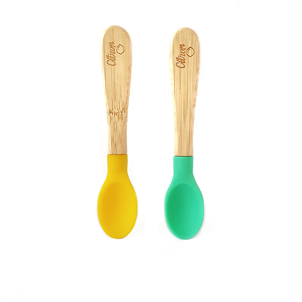 Set Of Bamboo Spoons ‐ Green & Yellow
