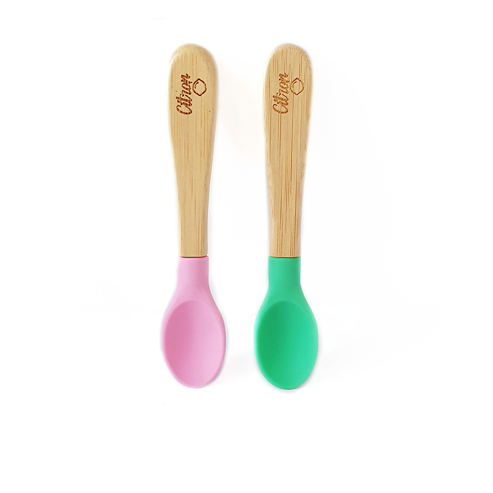 Set Of Bamboo Spoons ‐ Green & Pink   