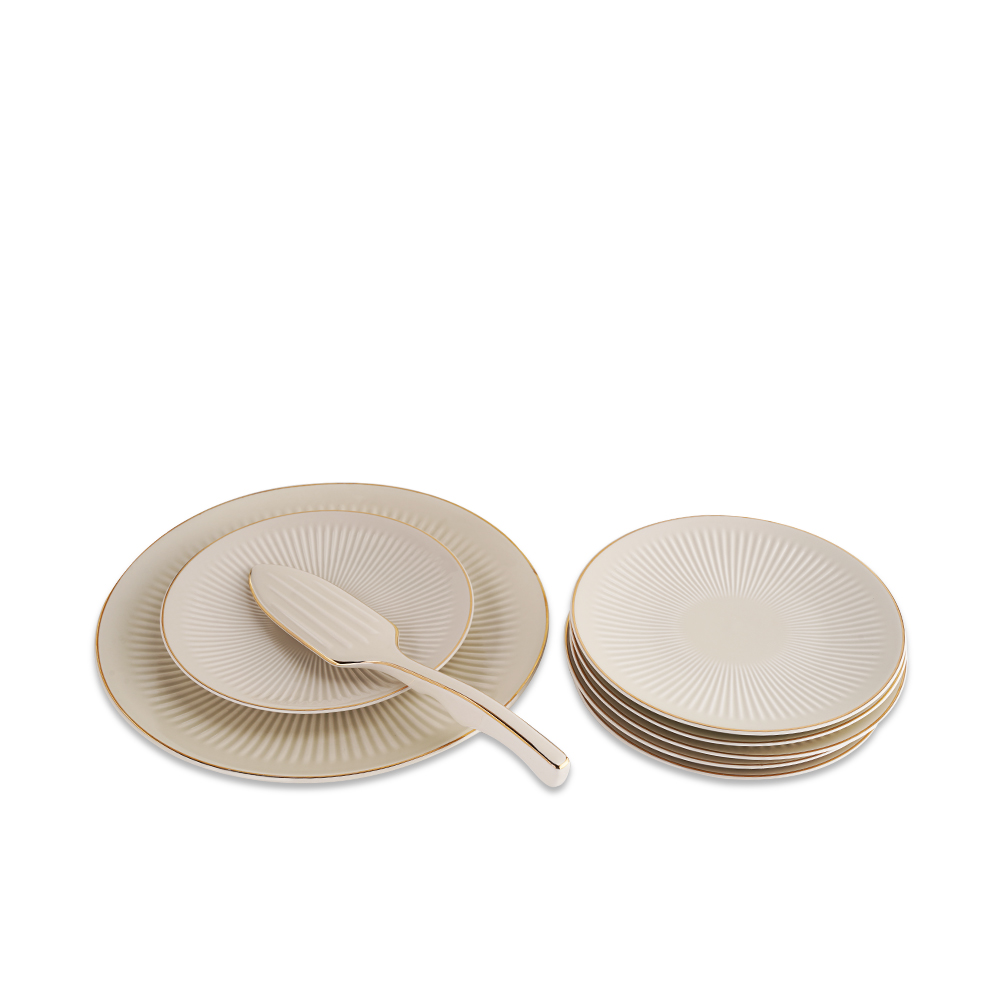 Set Of 6 Small Plates and 1 Big Knife - Fu1052  