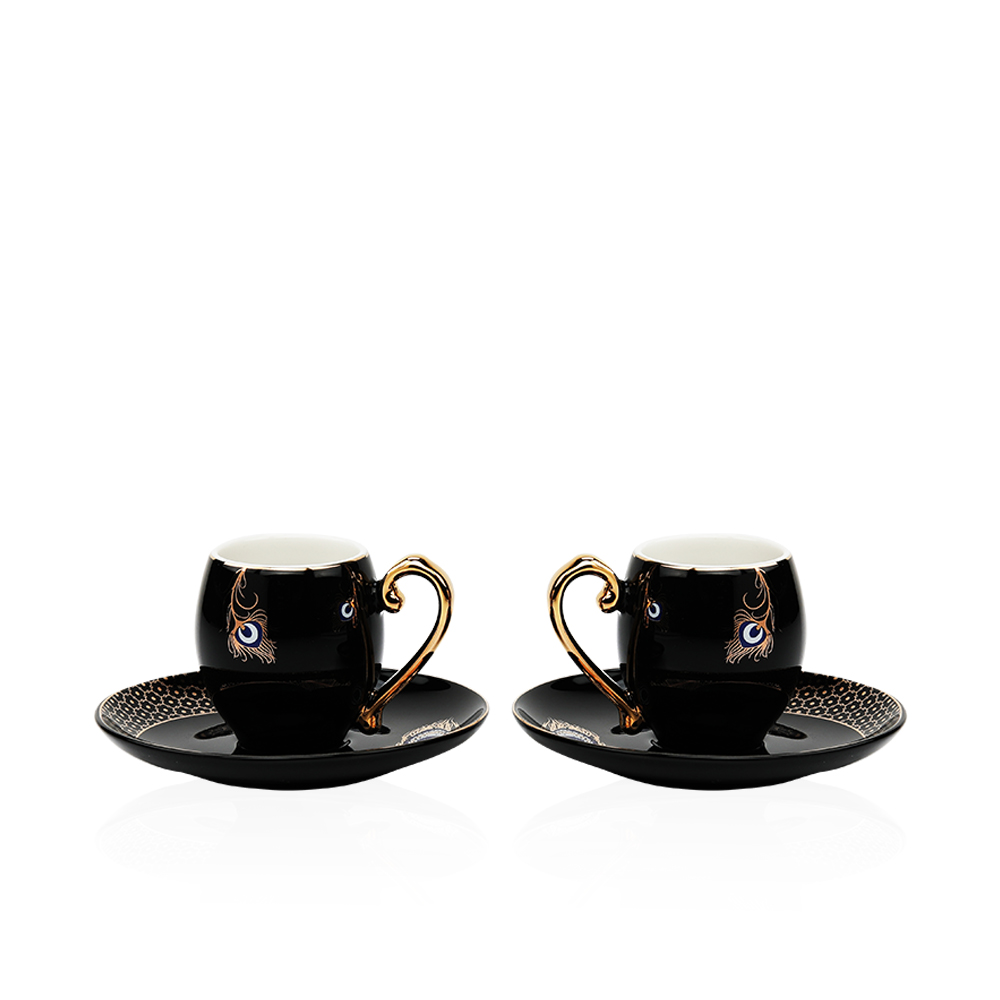 Turkish Coffee Sets Two Cup Peacock Feather You & Me - Et1082