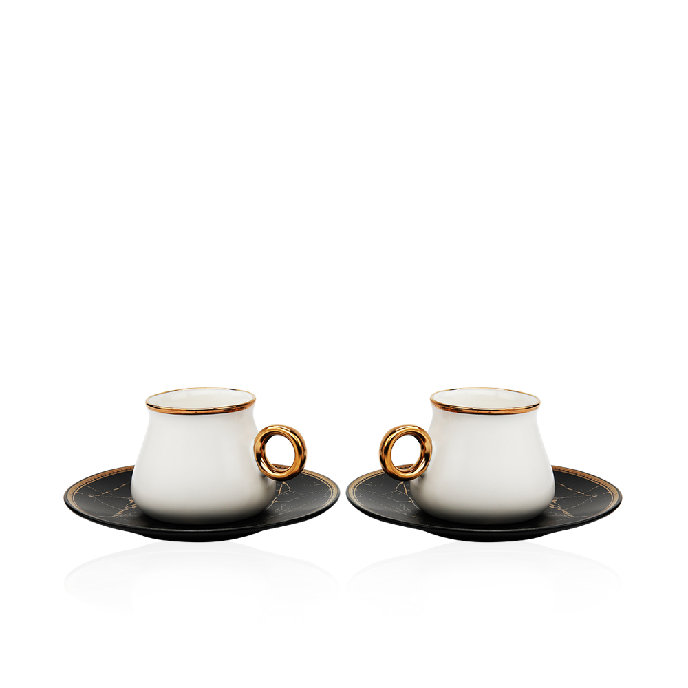 Turkish Coffee Sets Two Cup Black With Gold You & Me - Et1083