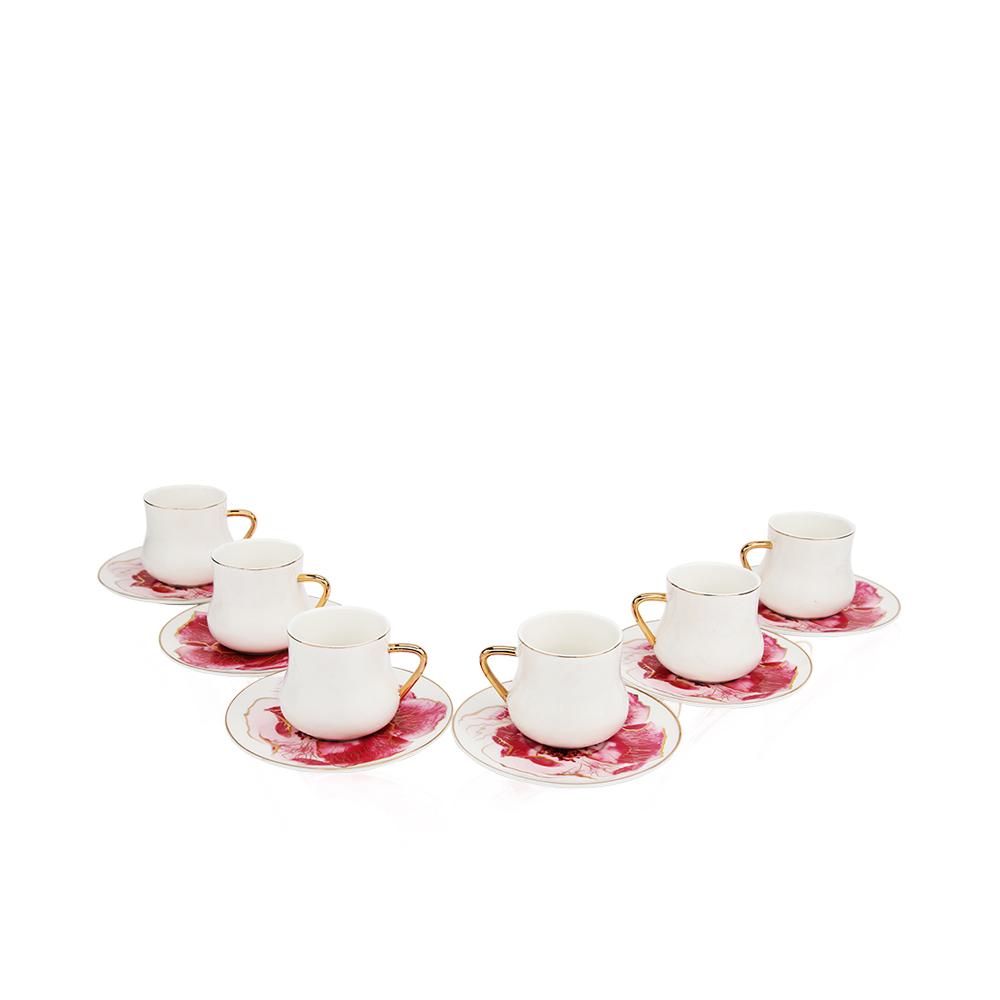 Turkish Coffee Set Of 6 Cup And 6 Saucer Floral Design Camillia Collection - Et1107