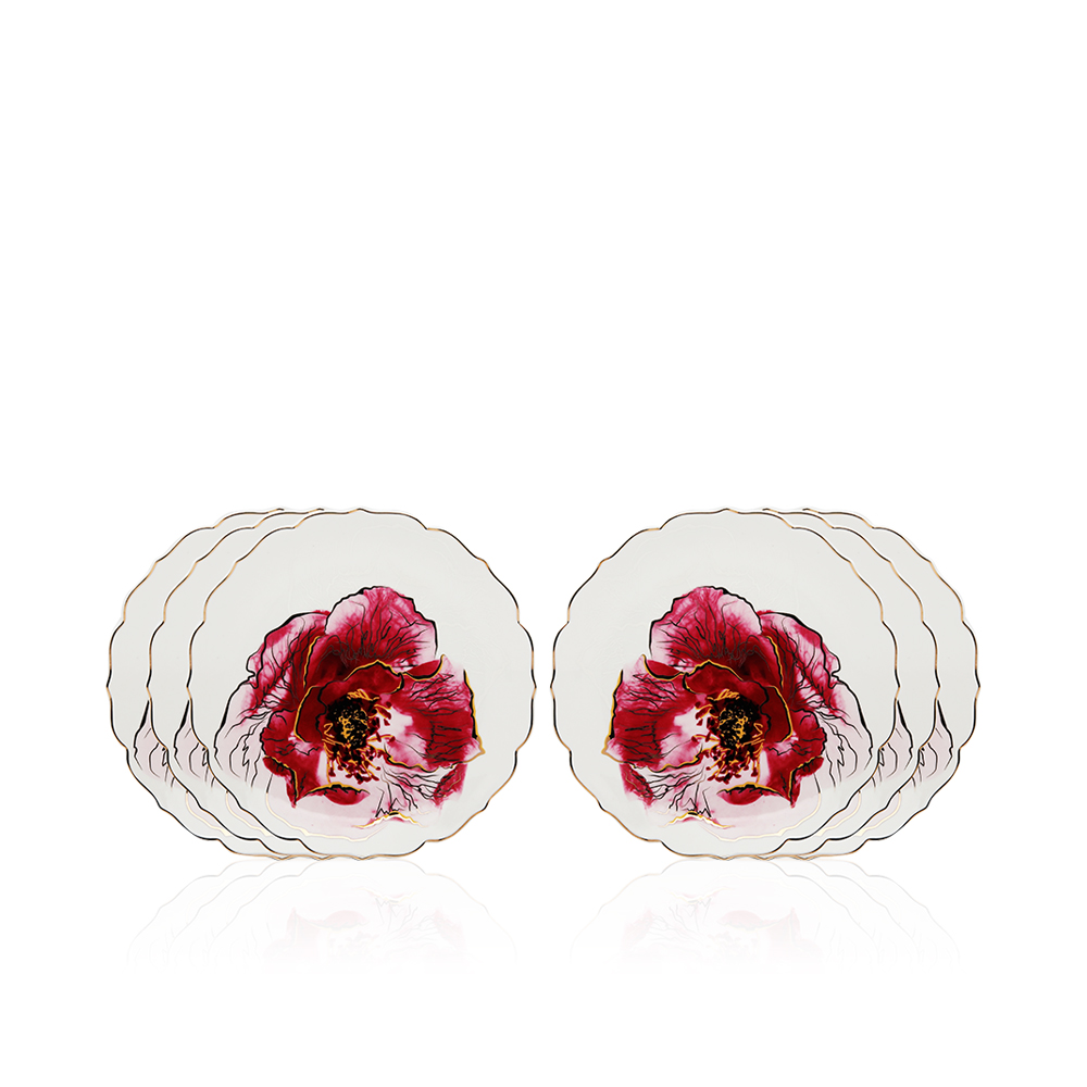 Set Of 6 Big Plates Floral Design Camillia Collection - Et1111