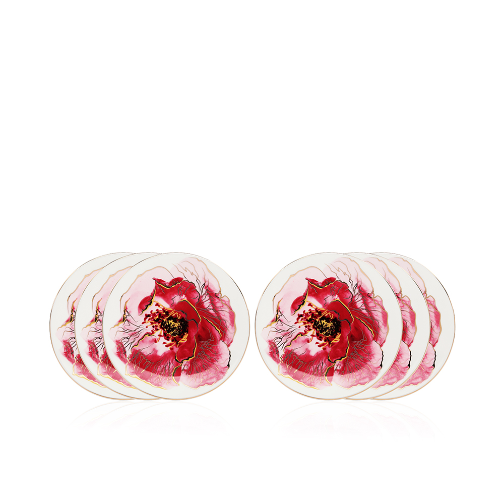 Set Of 6 Small Plates Floral Design Camillia Collection - Et1112