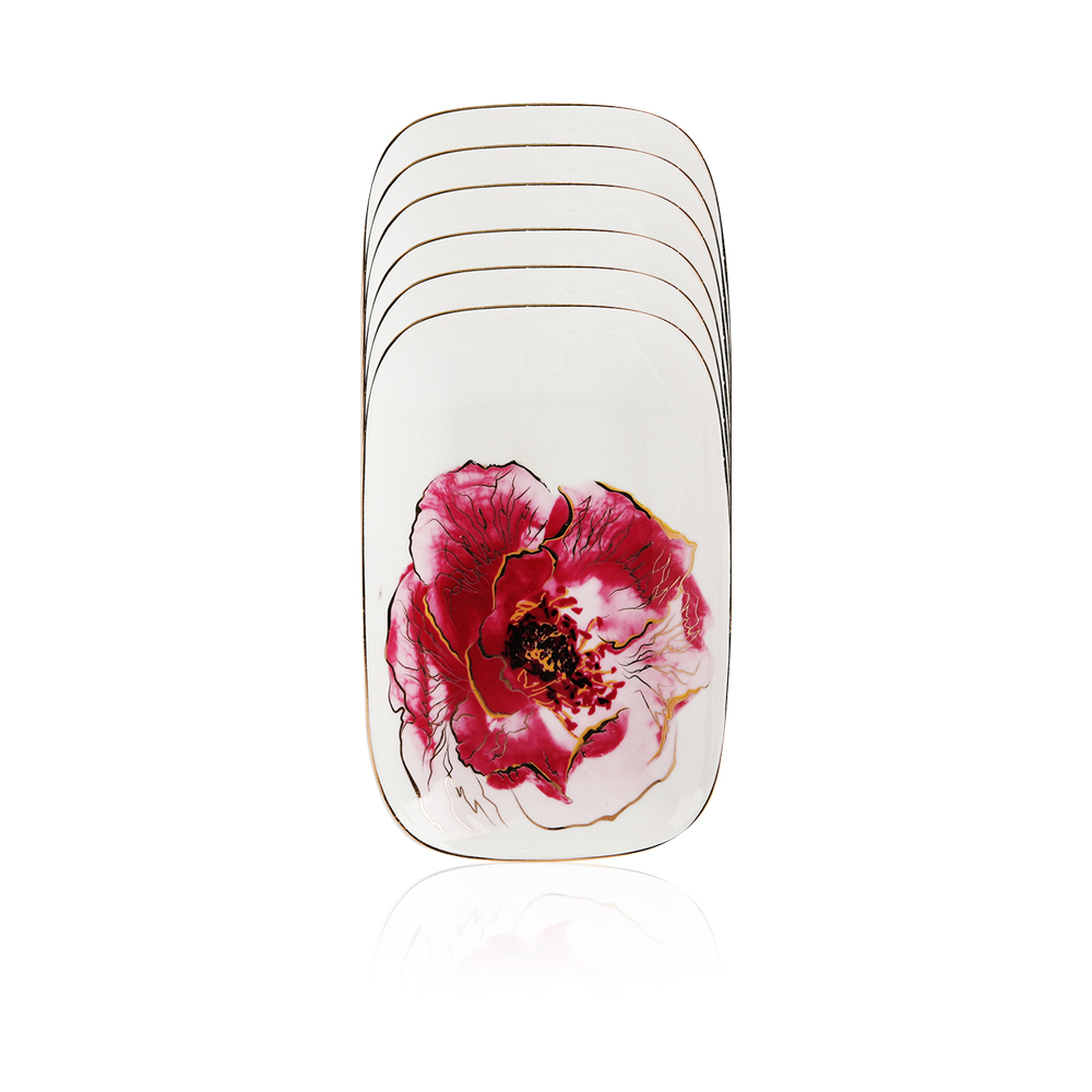 Set Of 6 Plates For Nuts Floral Design Camillia Collection - Et1113