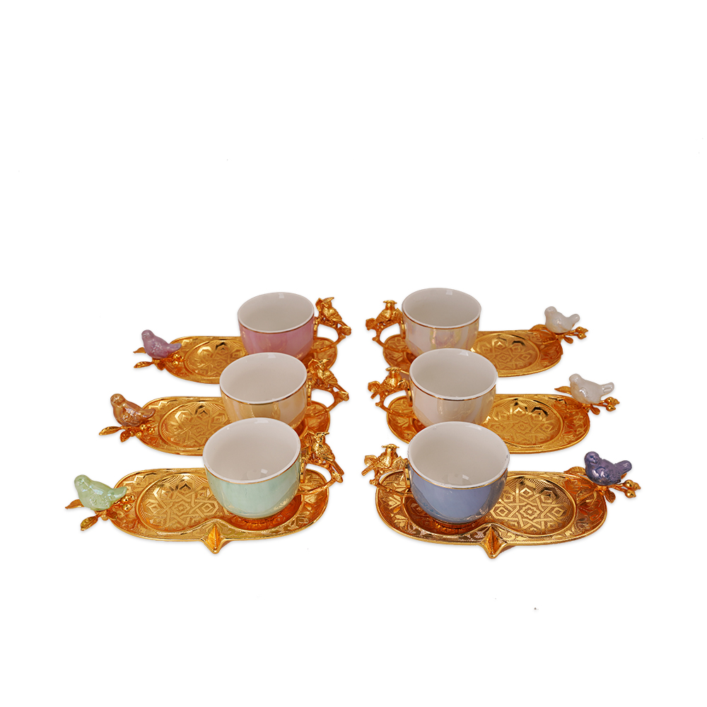 Set Of 6 Coffee Cups And 6 Saucers - Gold - Lo0001