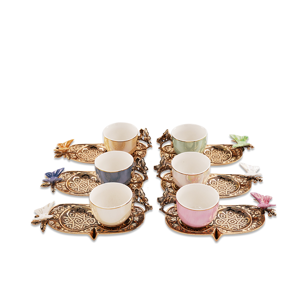 Set Of 6 Coffee Cups And 6 Saucers - Gold - Lo0002 A