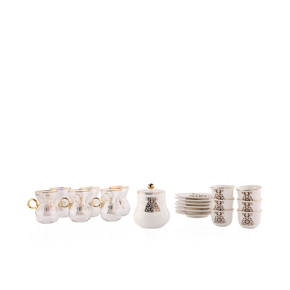 Kaftan 6 Tea Cup, 6 Saucers, 6 Gahwa Cup, And 1 Sugar Bowl - ET1264