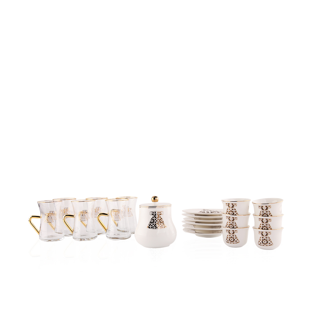 Kaftan 6 Tea Cup, 6 Saucers, 6 Gahwa Cup, And 1 Sugar Bowl - ET1265