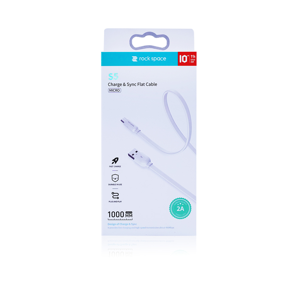 S5 Micro Flat Fast Charge & Sync Cable - White