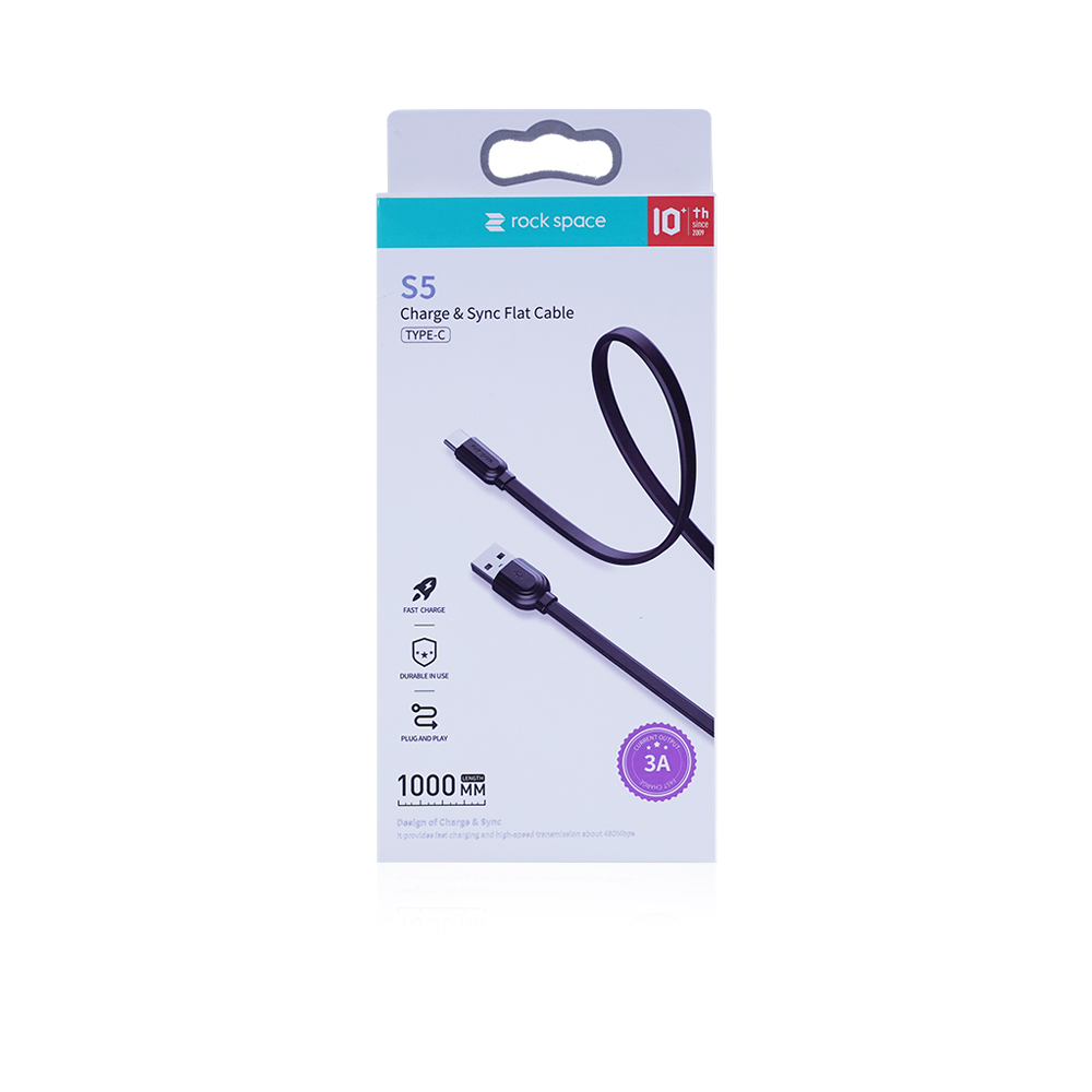 S5 Type-C Flat Fast Charge & Sync Cable - Black    