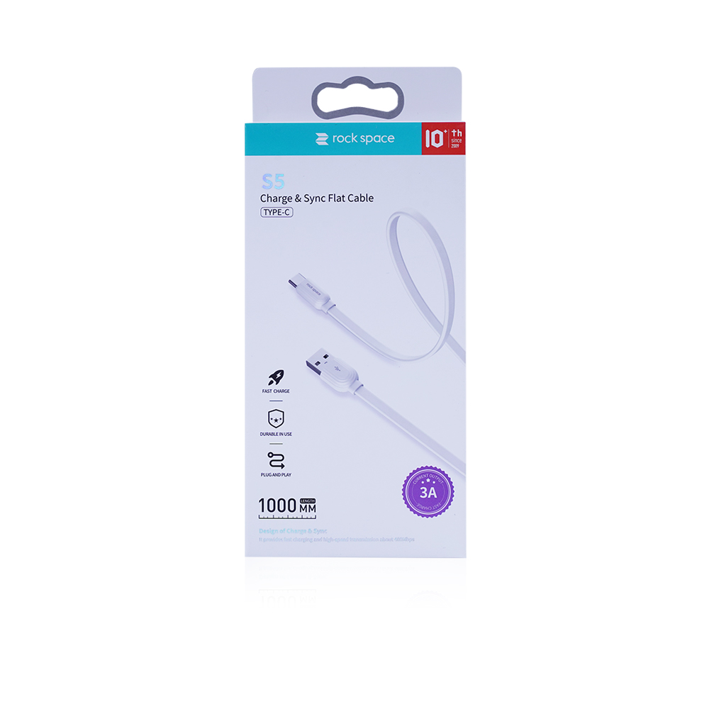 S5 Type-C Flat Fast Charge & Sync Cable - White
