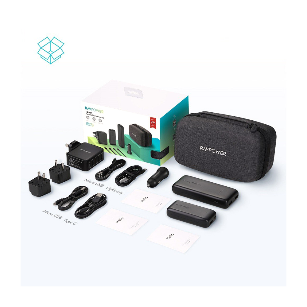 10-in-1 Portable Charger Combo Eva Box (RP-PB182) - Black