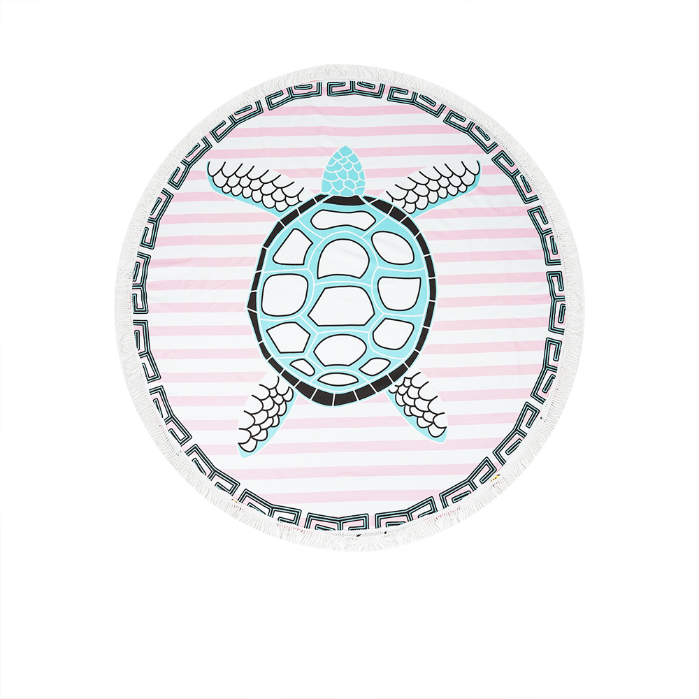 Round Beach Towel - Pink Turtle 