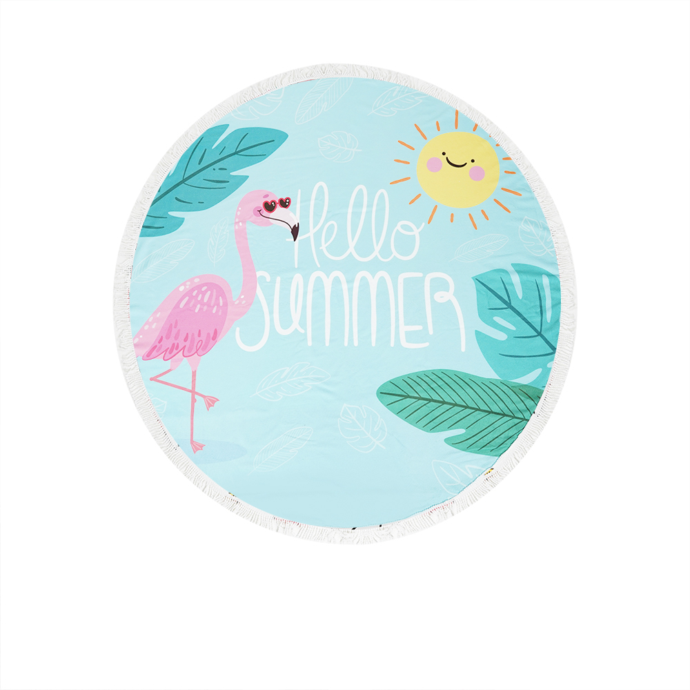 Round Beach Towel - Hello Summer Flamingo