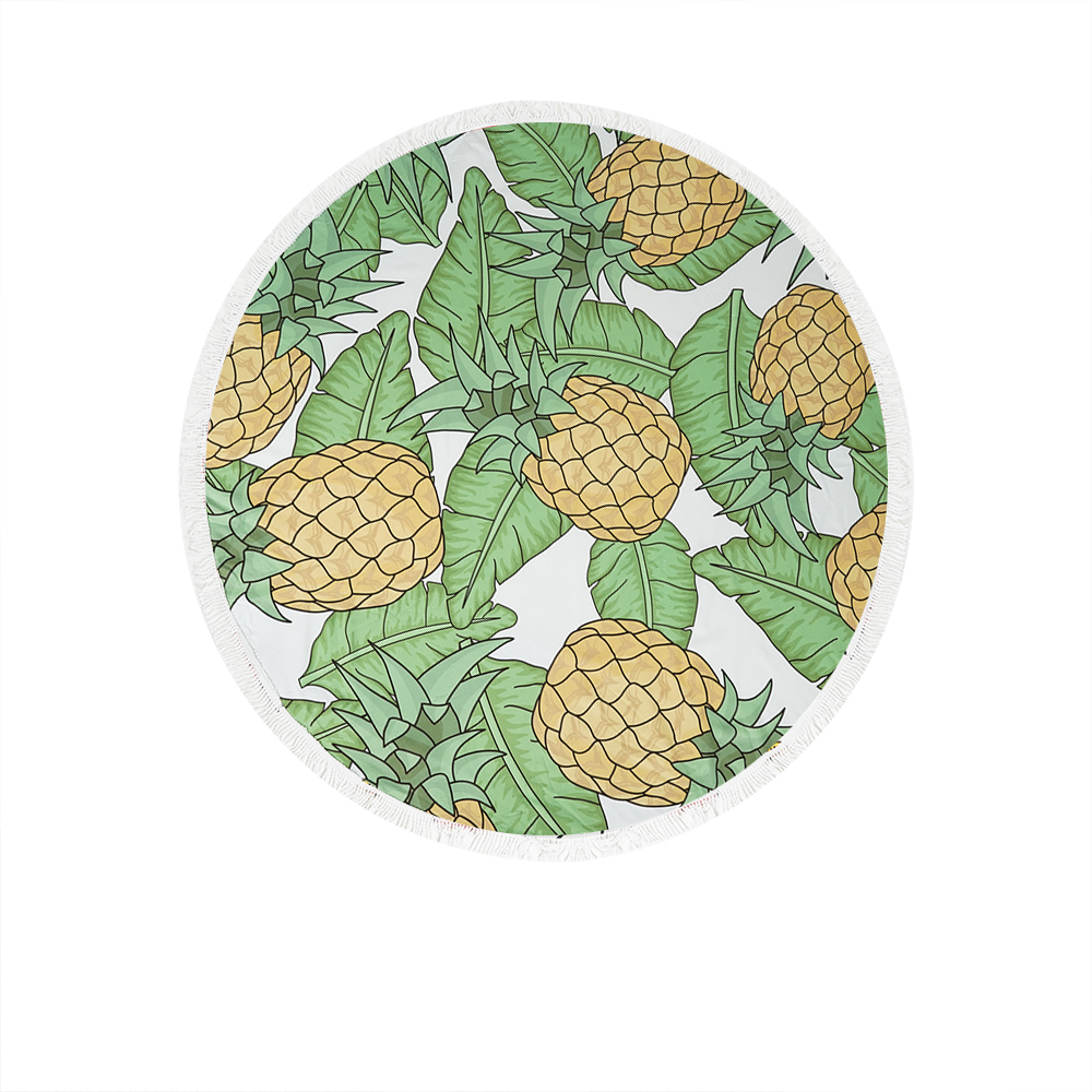 Round Beach Towel - White and Green Pineapple  