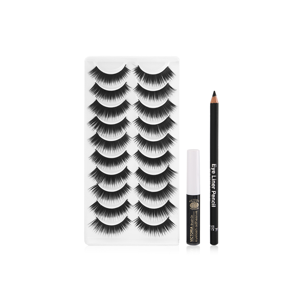 10 Pair Eyelash With Glue And Eye Pencil - N 032