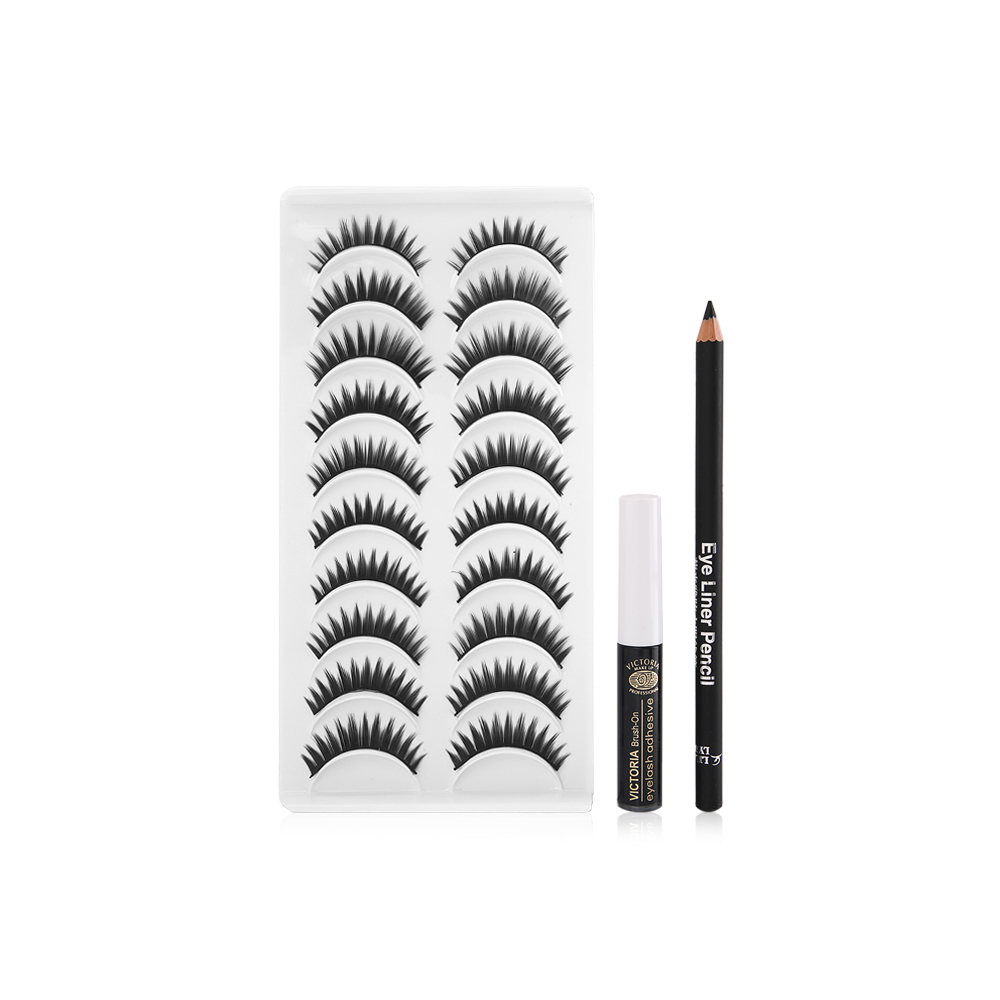 10 Pair Eyelash With Glue And Eye Pencil - N 038