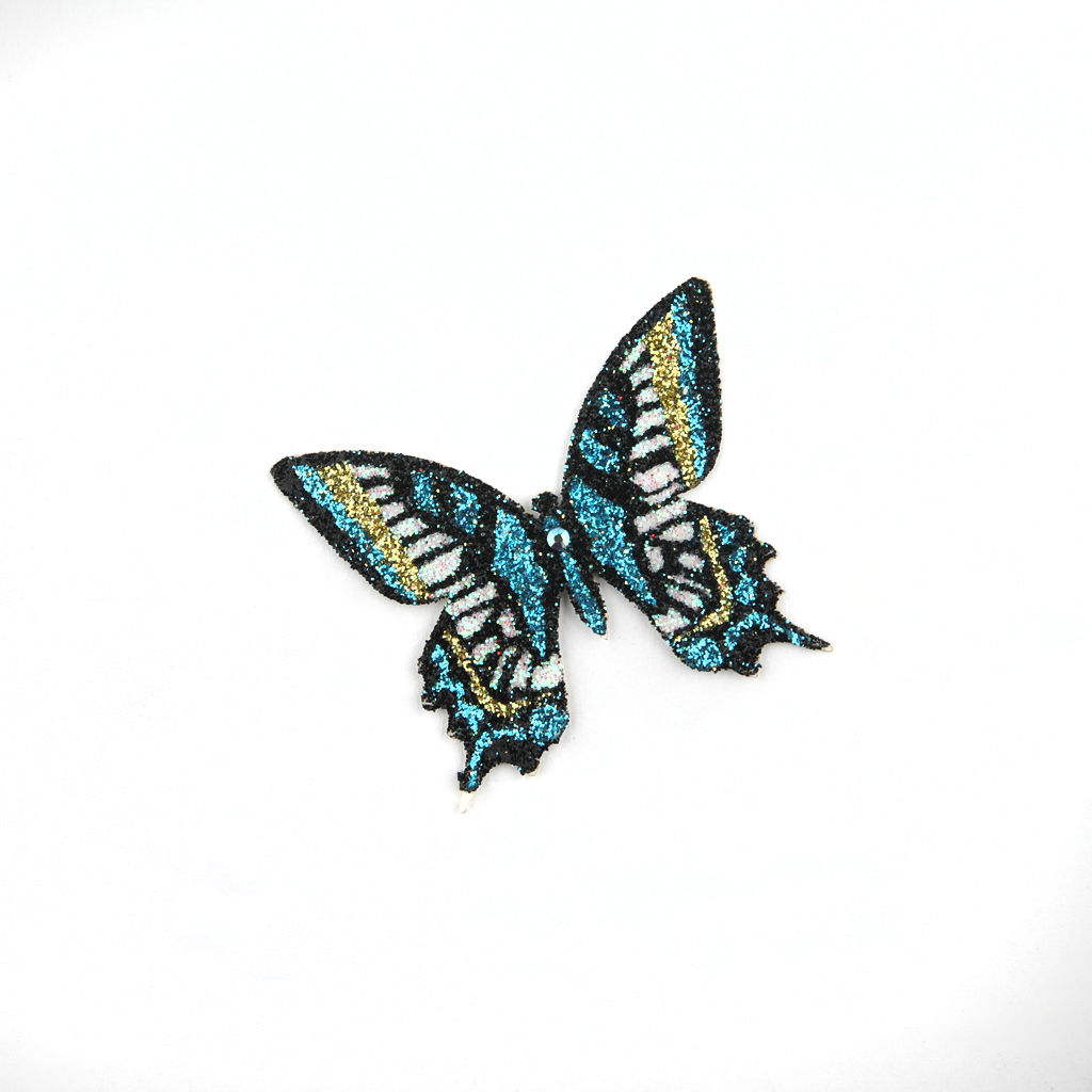 Butterfly Sticker - Gold & Blue With Black Border 