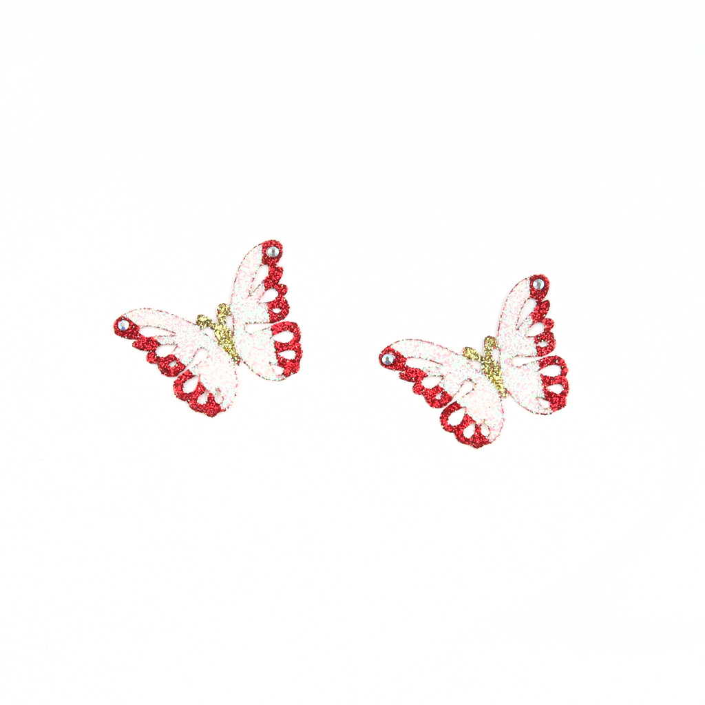 2 Butterfly Sticker - Gold & White With Red Borders