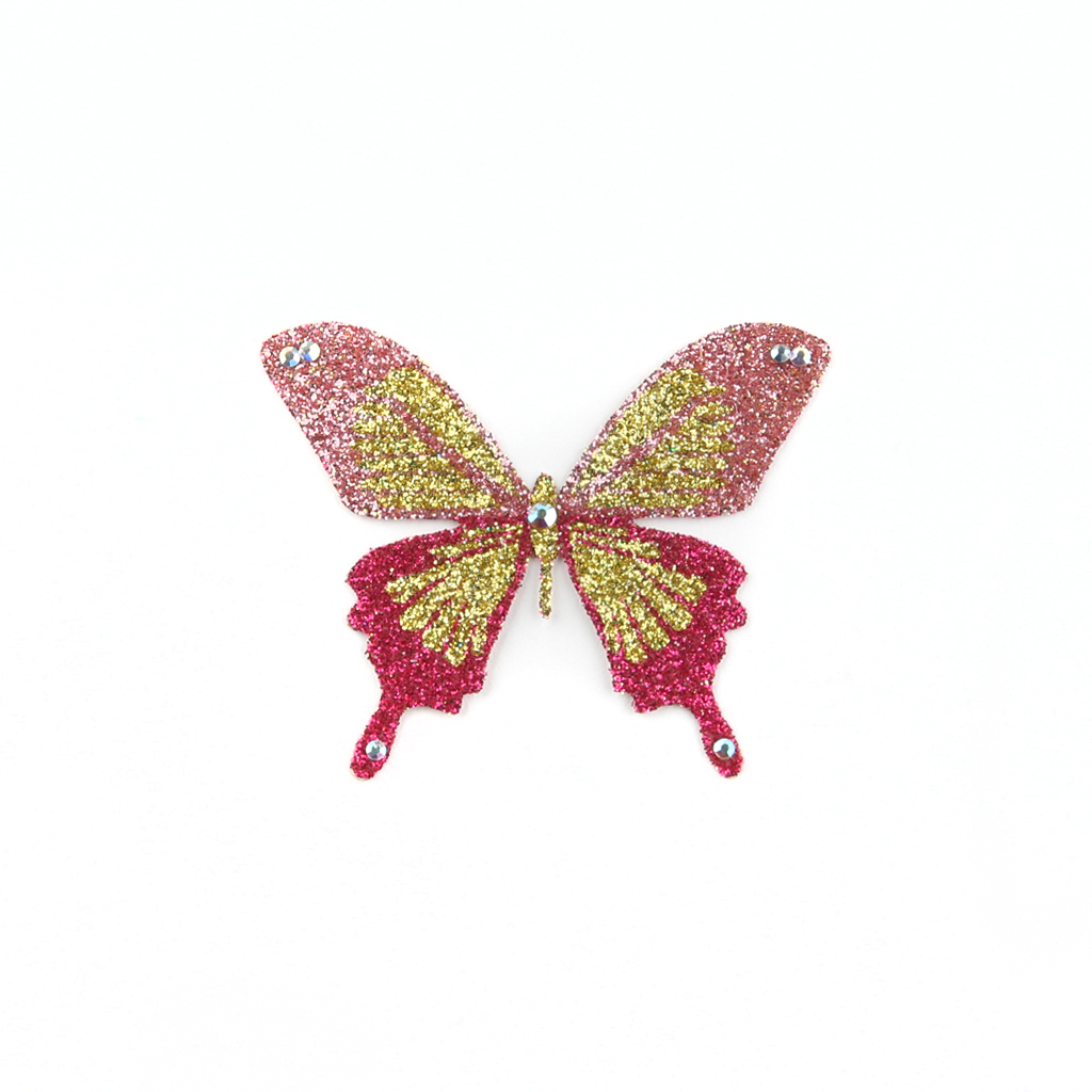 Butterfly Sticker - Gold With Pink Border
