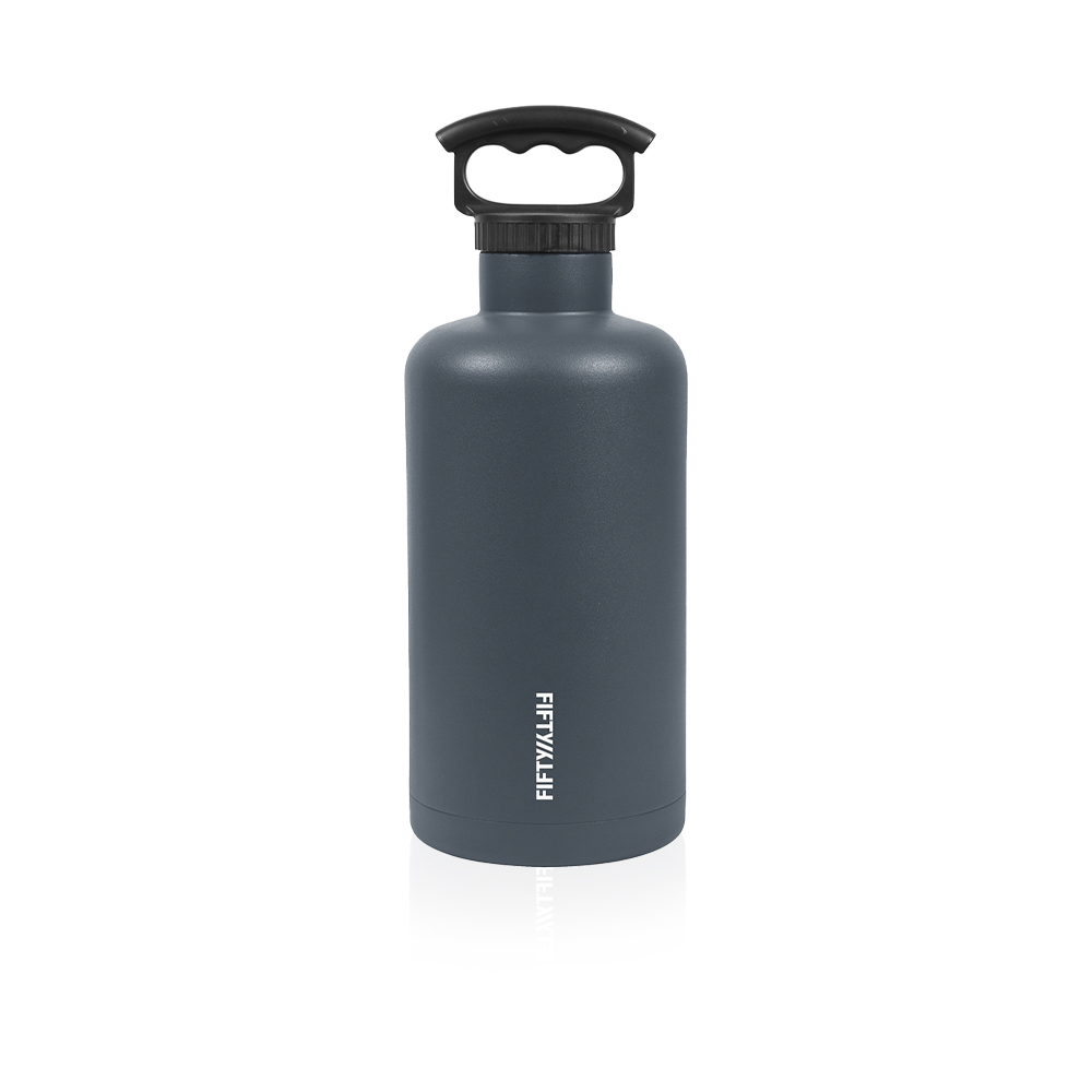 64oz Bottle With Tank Growler 3 Finger Grip Cap Lid - Slate Grey