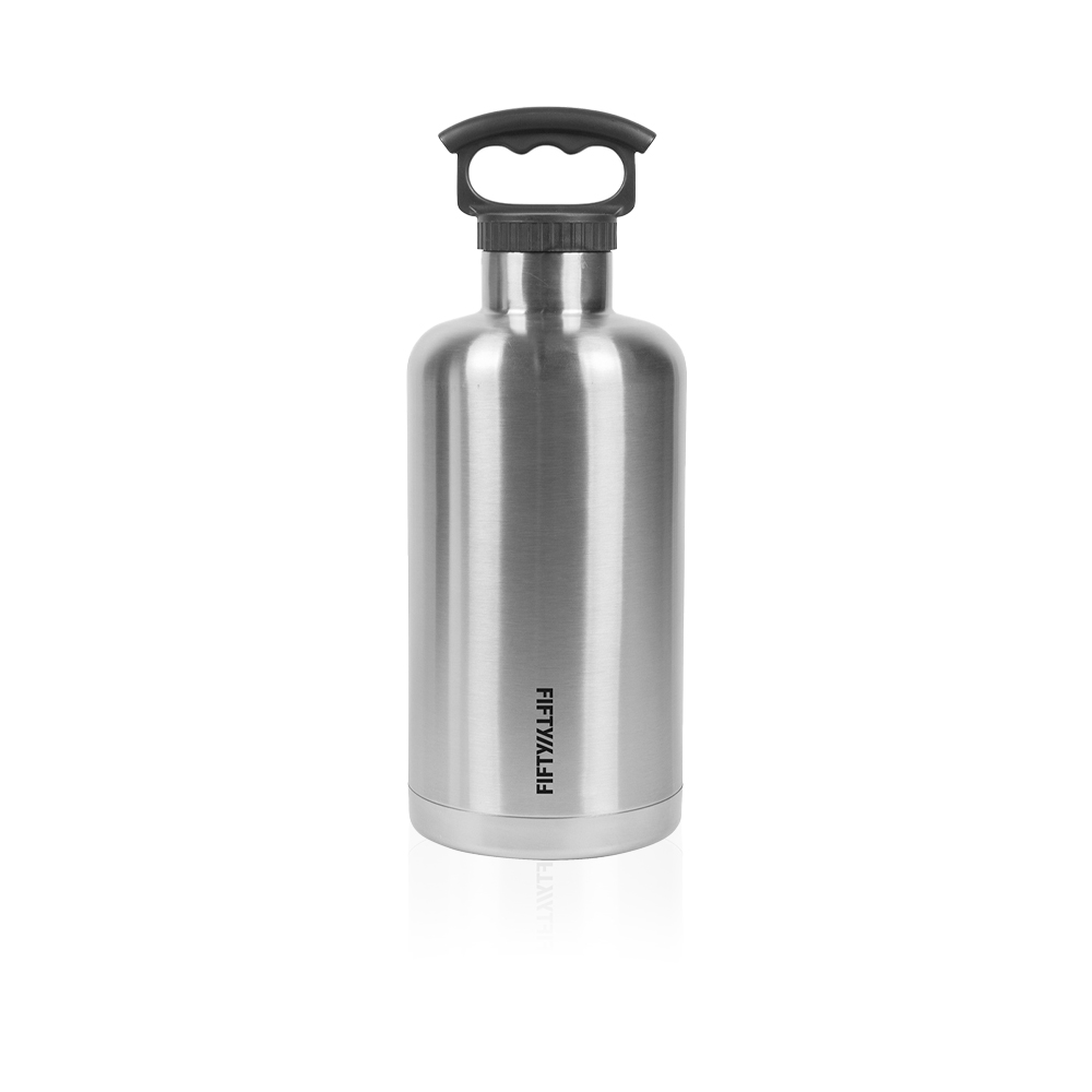64oz Bottle With Tank Growler 3 Finger Grip Cap Lid -  Stainless Steel