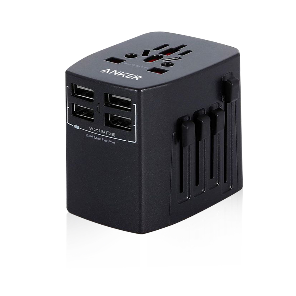 Universal Travel Adapter With 4 Usb Ports - Black