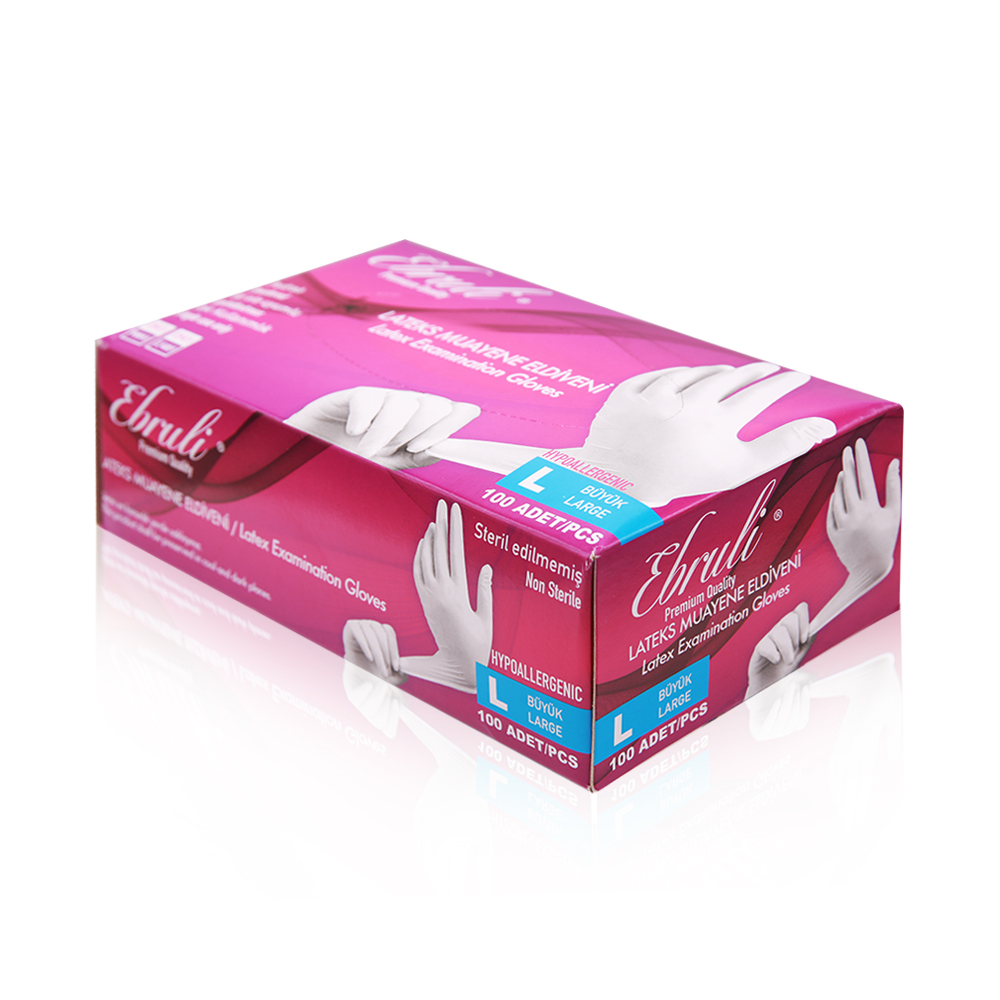 Disposable Latex Gloves - Large - Box Of 100 Pcs