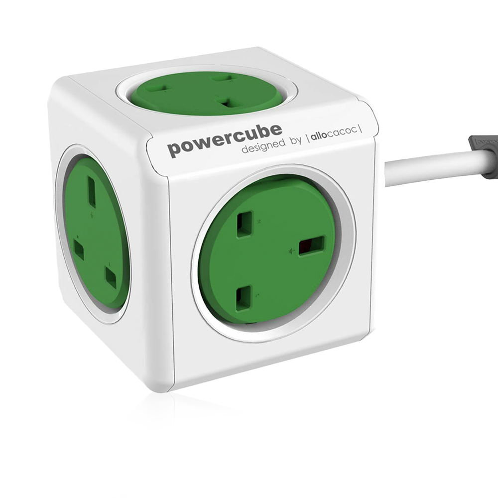 PowerCube Extended UK 5x Plug - 1.5m - Green