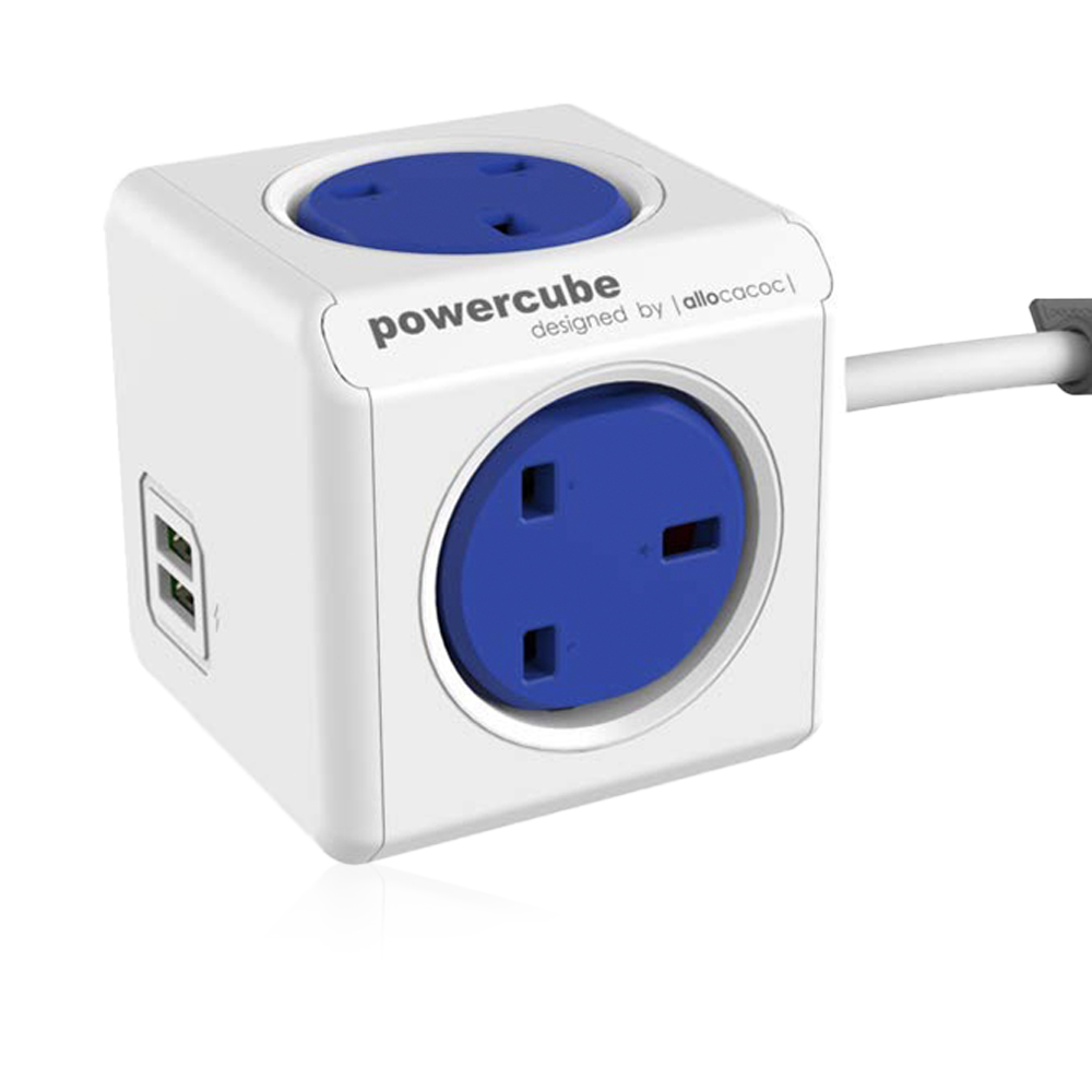 PowerCube Extended USB UK 4x Plug + 2 USB - 1.5m - Blue