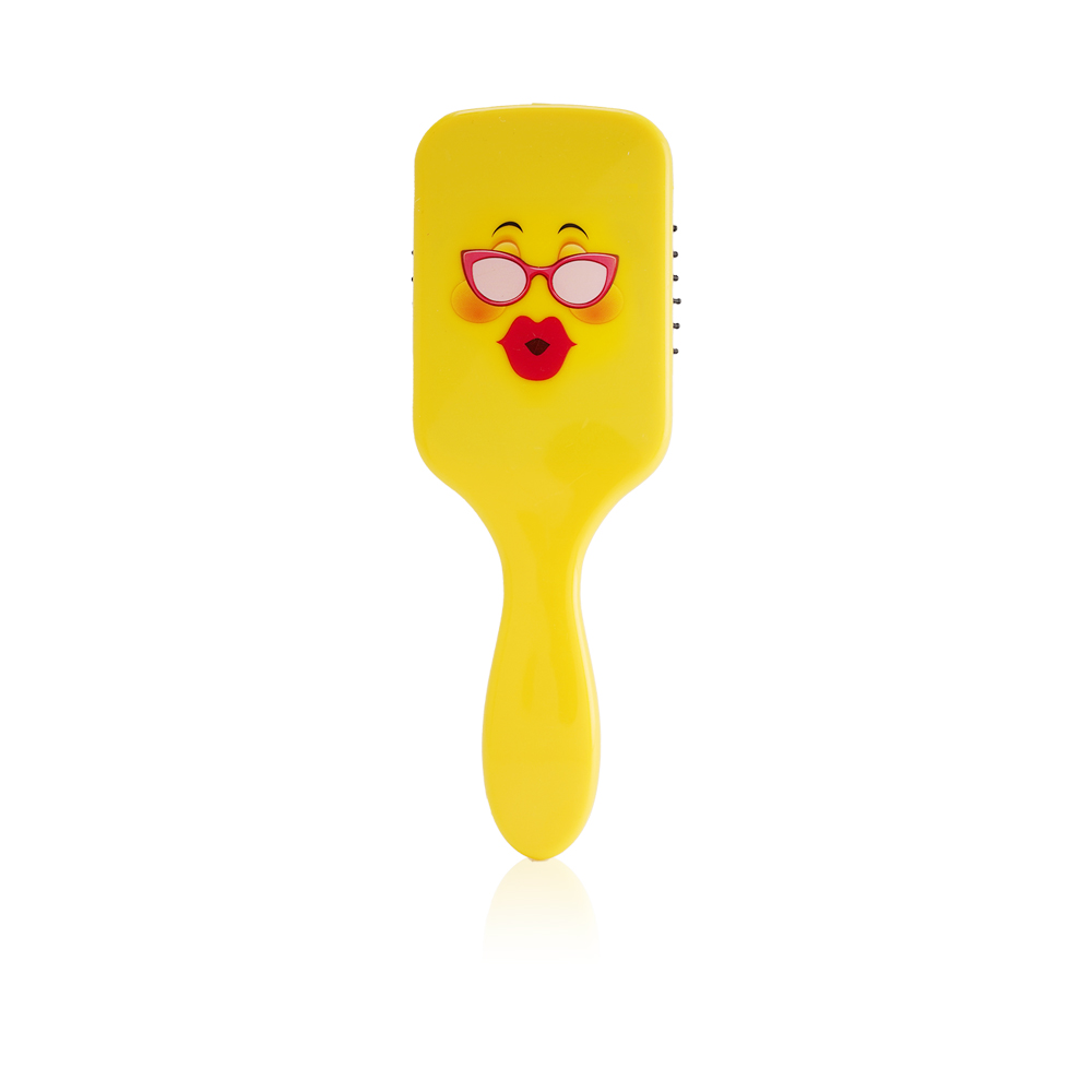 Fun Hair Brush Yellow Print - Lips Glasses Face